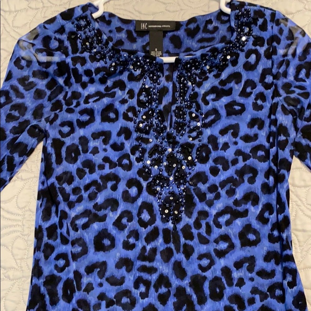Blue cheetah print blouse